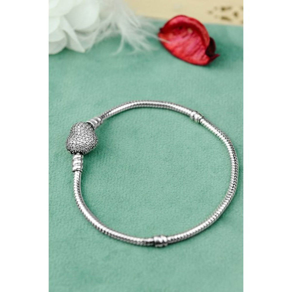 Encili Silver 925 Ayar Gümüş Pandora Model Taşlı Kalp Kadın Bileklik Saat ve Bileklik Aksesuarı Fiyatı