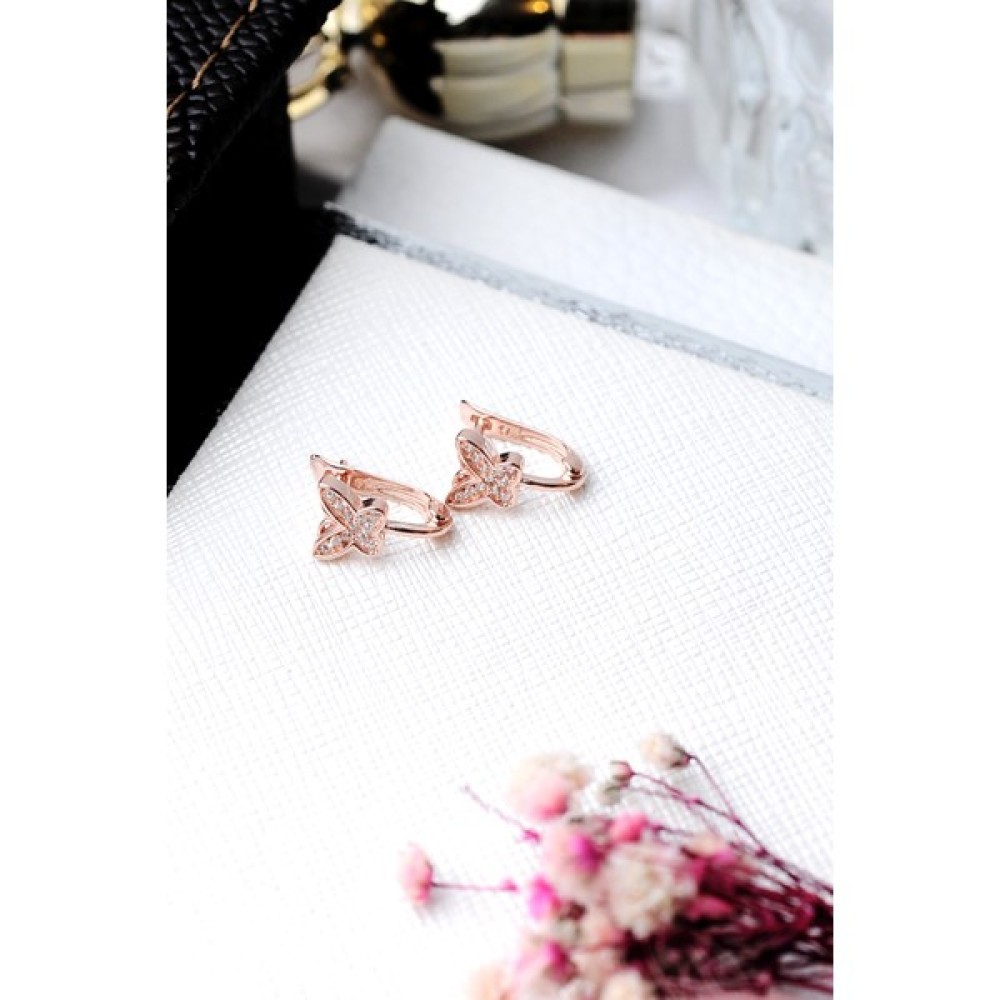 Encili Silver 925 Ayar Gümüş Taşlı Kelebek Model Rose Renk Çocuk J Küpe - 1 cm - Renkli Gümüş Küpe Fiyatı