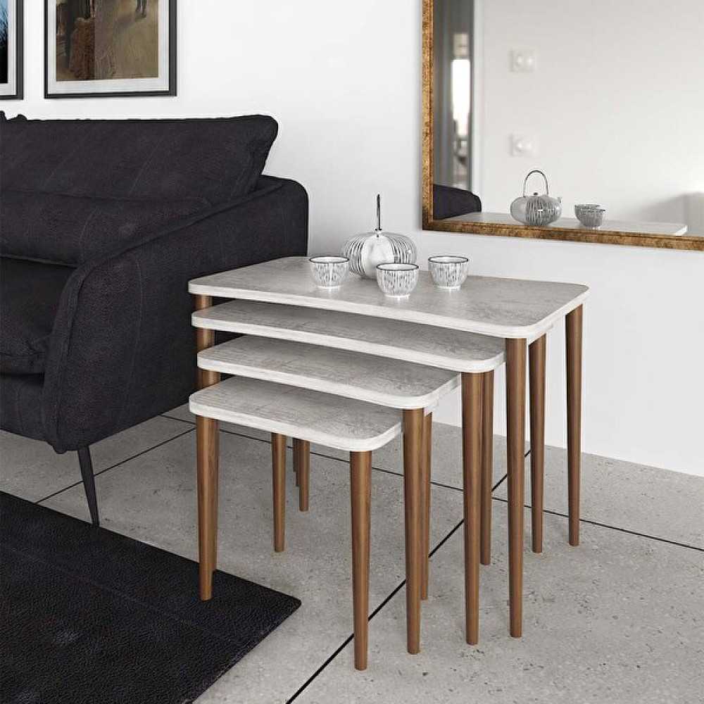 Enda Home 4'lü Ahşap Ayaklı XL Kristal Zigon Sehpa Orta Sehpa Fiyatı