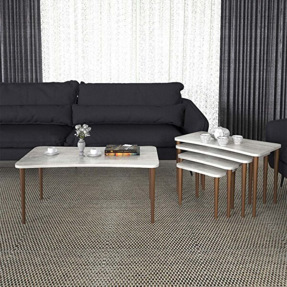 Enda Home 5'li Ahşap Ayaklı XL Kristal Orta Sehpa ve Zigon Sehpa Seti Orta Sehpa Fiyatı