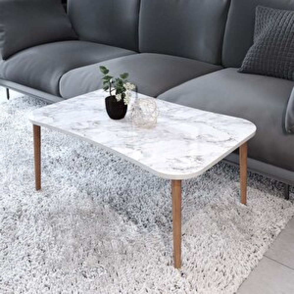 Enda Home Ahşap Ayaklı Orta Sehpa 90x60 Cm Beyaz Mermer Desen Beyaz Beyaz Mermer Orta Sehpa Fiyatı