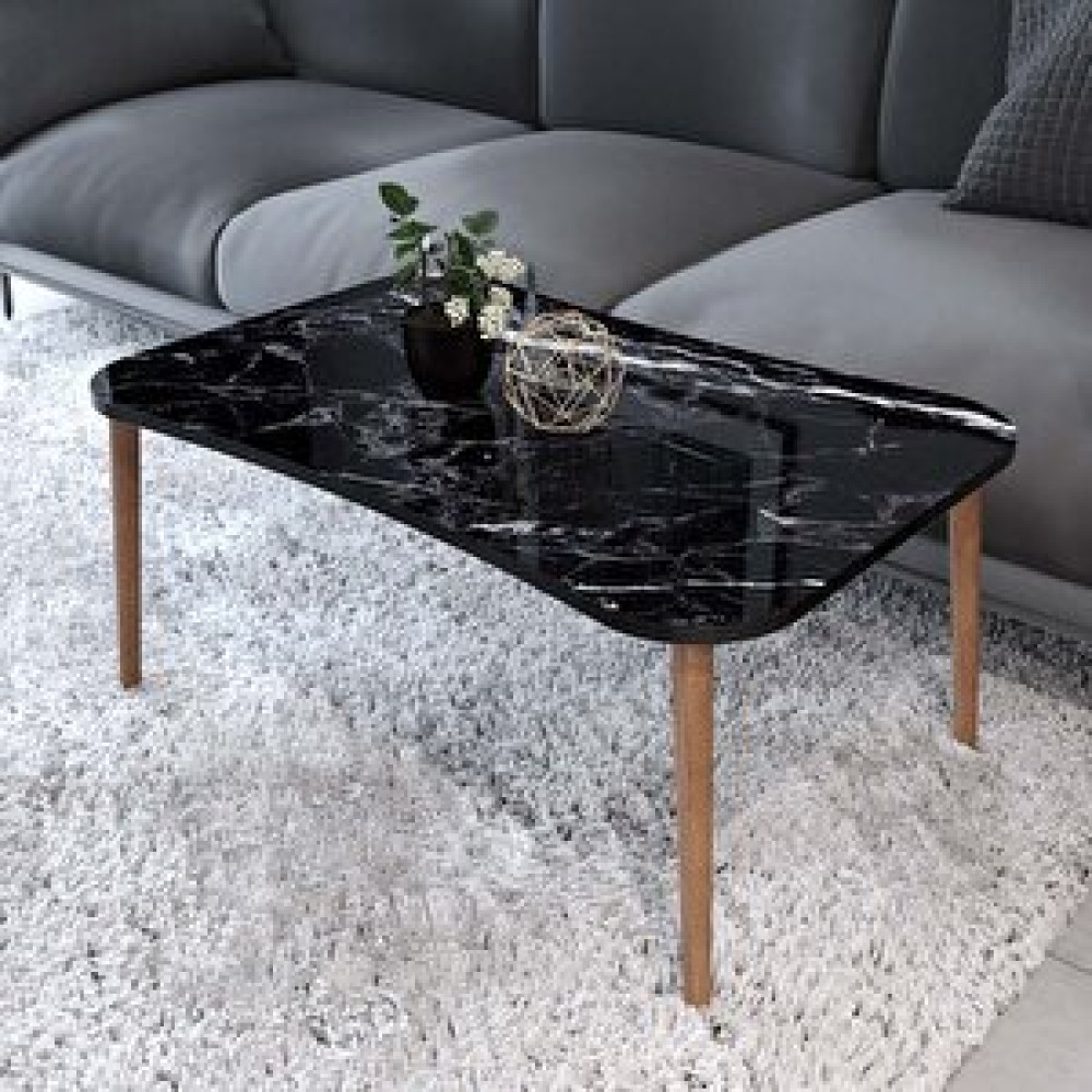Enda Home Ahşap Ayaklı Orta Sehpa 90x60 Cm Siyah Mermer Desenli Siyah Mermer Orta Sehpa Fiyatı