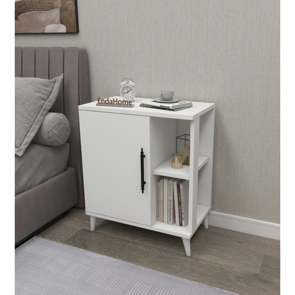Enda Home Collection Enda Home Taksuk 4 Raflı Kapaklı Komodin - Beyaz Komidin Fiyatı