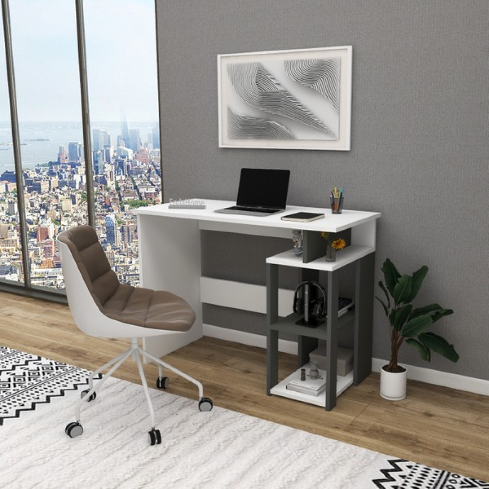 Enda Home Collection Star-E 2 Raflı Çalışma Masası Bilgisayar Masası - 100x55,5 - Antrasit - Beyaz Çalışma Masası Fiyatı
