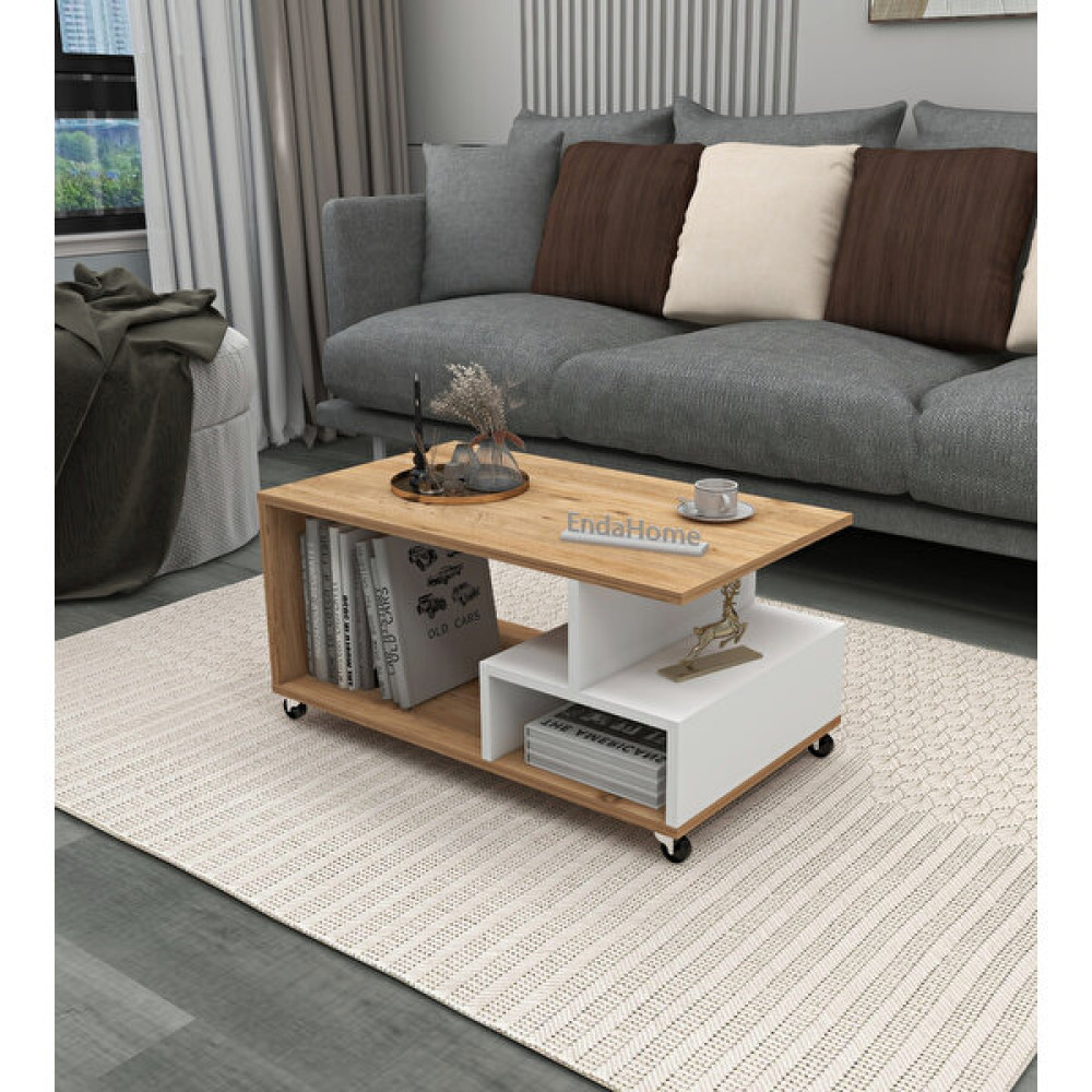 Enda Home Collection Sultan Tekerli Orta Sehpa 86,5X50 cm - Çam - Beyaz Orta Sehpa Fiyatı
