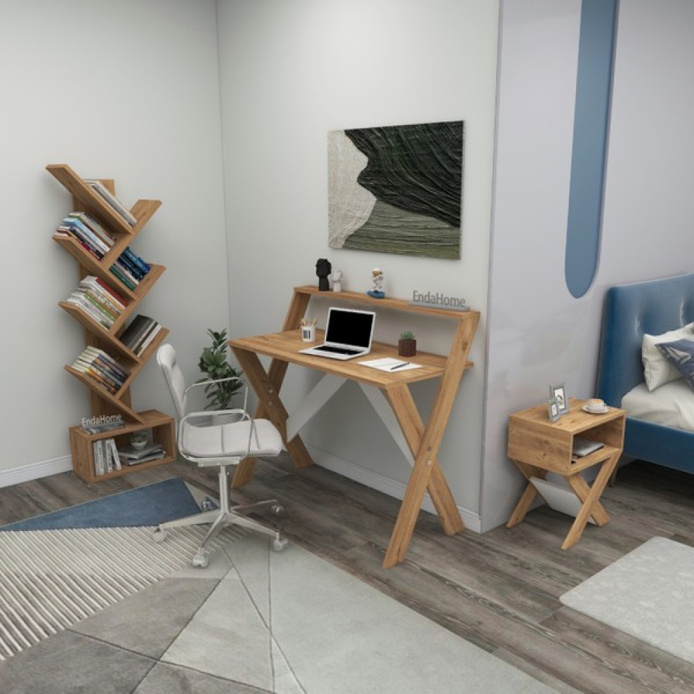 Enda Home Collection x Çalışma Odası Seti Çalışma Masası + Kitaplık + Komodin - 90x50x71 - Atlantik Çam Çalışma Masası Fiyatı