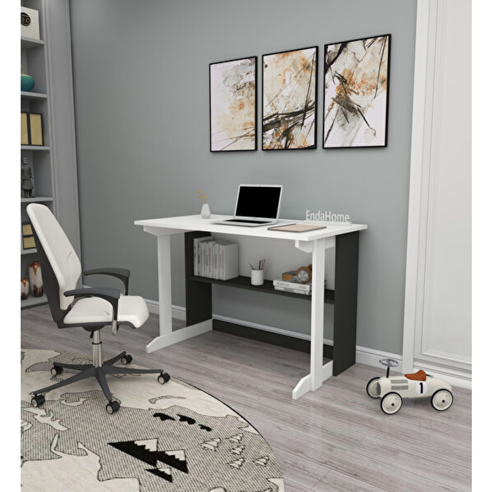 Enda Home Pillar 100x56 CM Kütüphaneli Geniş Antrasit Beyaz Çalışma Masası Bilgisayar Masası Fiyatı