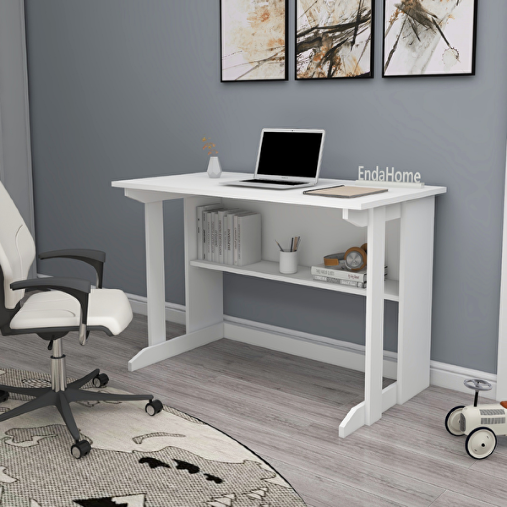 Enda Home Pillar 100x56 CM Kütüphaneli Geniş Beyaz Çalışma Masası Bilgisayar Masası Fiyatı