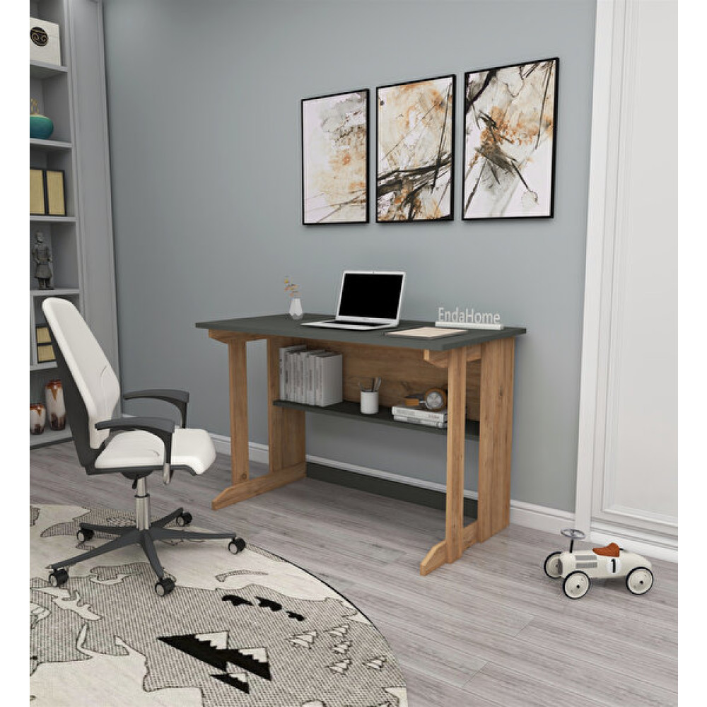Enda Home Pillar 100x56 CM Kütüphaneli Geniş Çam Antrasit Çalışma Masası Bilgisayar Masası Fiyatı