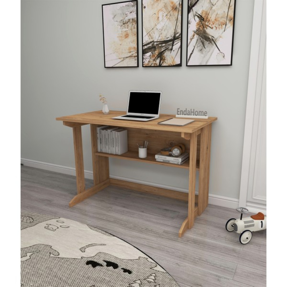 Enda Home Pillar Kütüphaneli Geniş Çalışma Masası 100x56 Cm Çam - 100 x 56 x 74 cm - Atlantik Çam Çalışma Masası Fiyatı