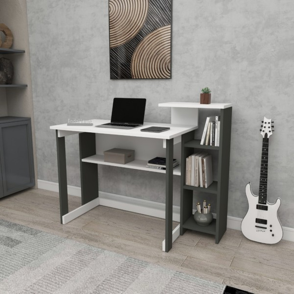 Enda Home SAYE 5 Raflı Kitaplıklı Ders Çalışma Masası Antrasit - Beyaz - 106x92.5x50 cm Çalışma Masası Fiyatı