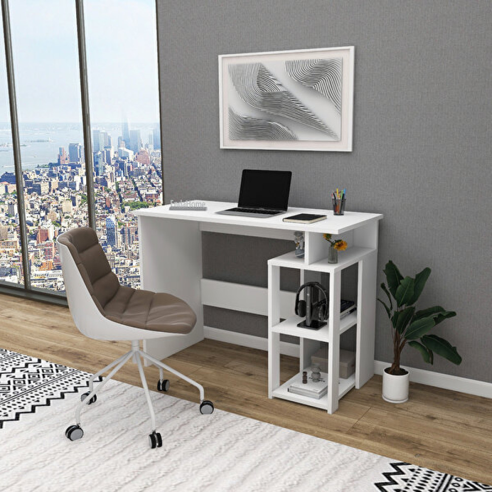 Enda Home Star-E 2 100x56 CM Raflı Kütüphaneli Beyaz Çalışma Masası Bilgisayar Masası Fiyatı