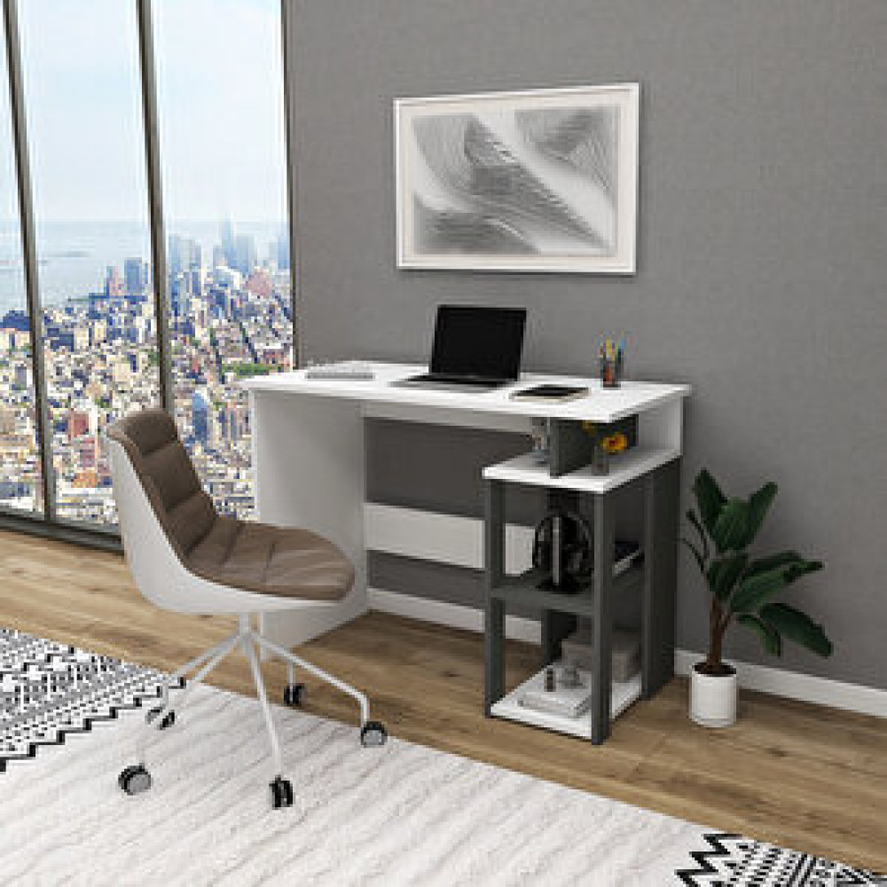 Enda Home Star-e 2 Raflı Kütüphaneli Çalışma Masası 100x56 cm Antrasit - Beyaz Antrasit Beyaz Bilgisayar Masası Fiyatı
