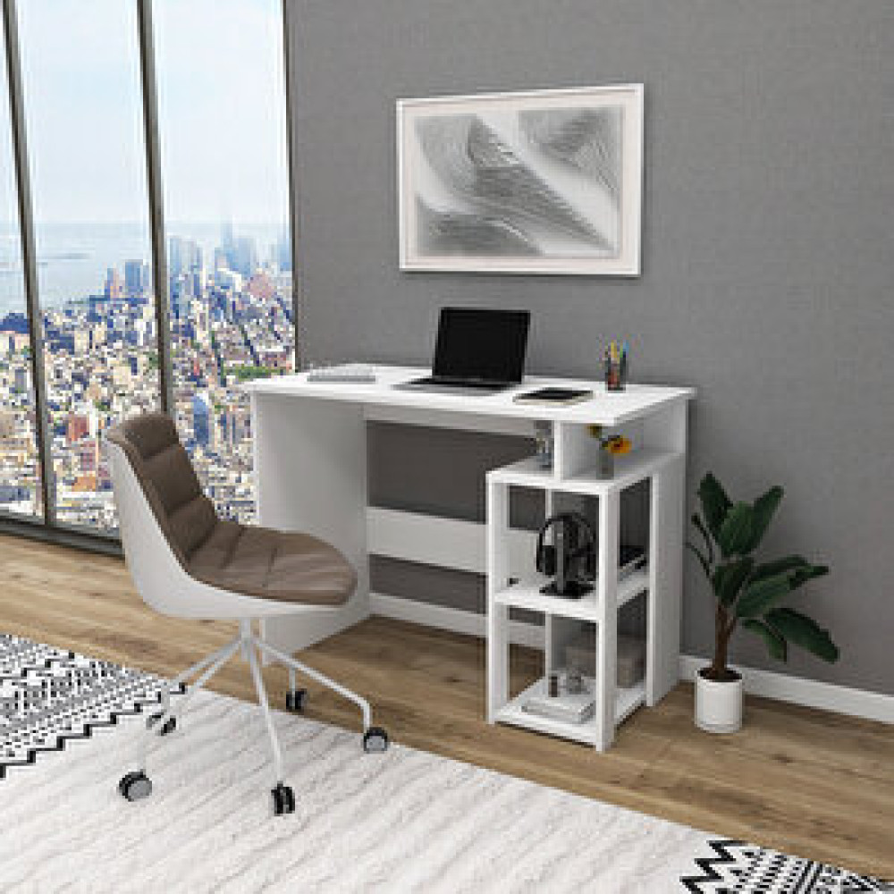 Enda Home Star-e 2 Raflı Kütüphaneli Çalışma Masası 100x56 cm Beyaz Mat Beyaz Bilgisayar Masası Fiyatı