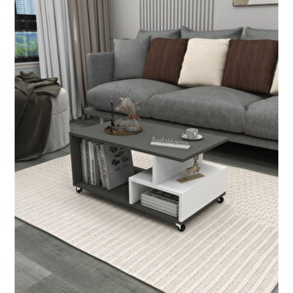 Enda Home Sultan Tekerli Orta Sehpa 86,5x50 Cm Antrasit - Beyaz Antrasit Beyaz Orta Sehpa Fiyatı