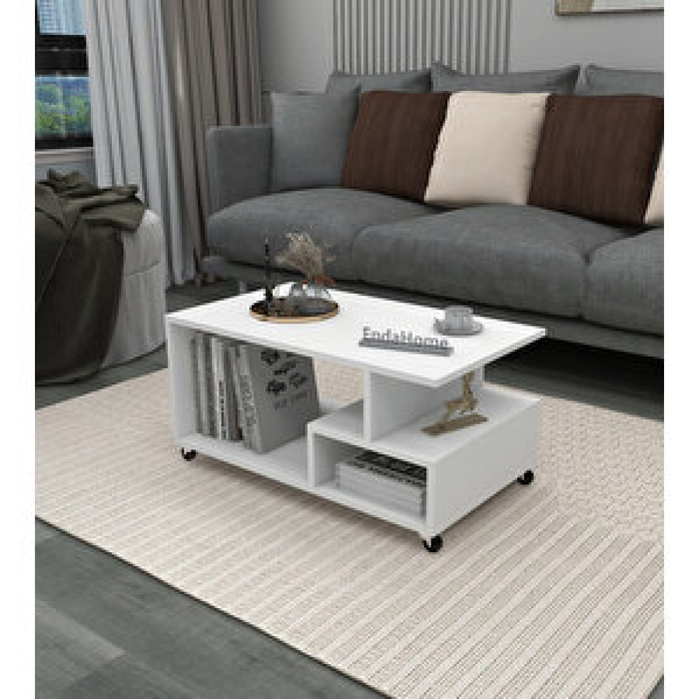 Enda Home Sultan Tekerli Orta Sehpa 86,5x50 Cm Beyaz Mat Beyaz Orta Sehpa Fiyatı
