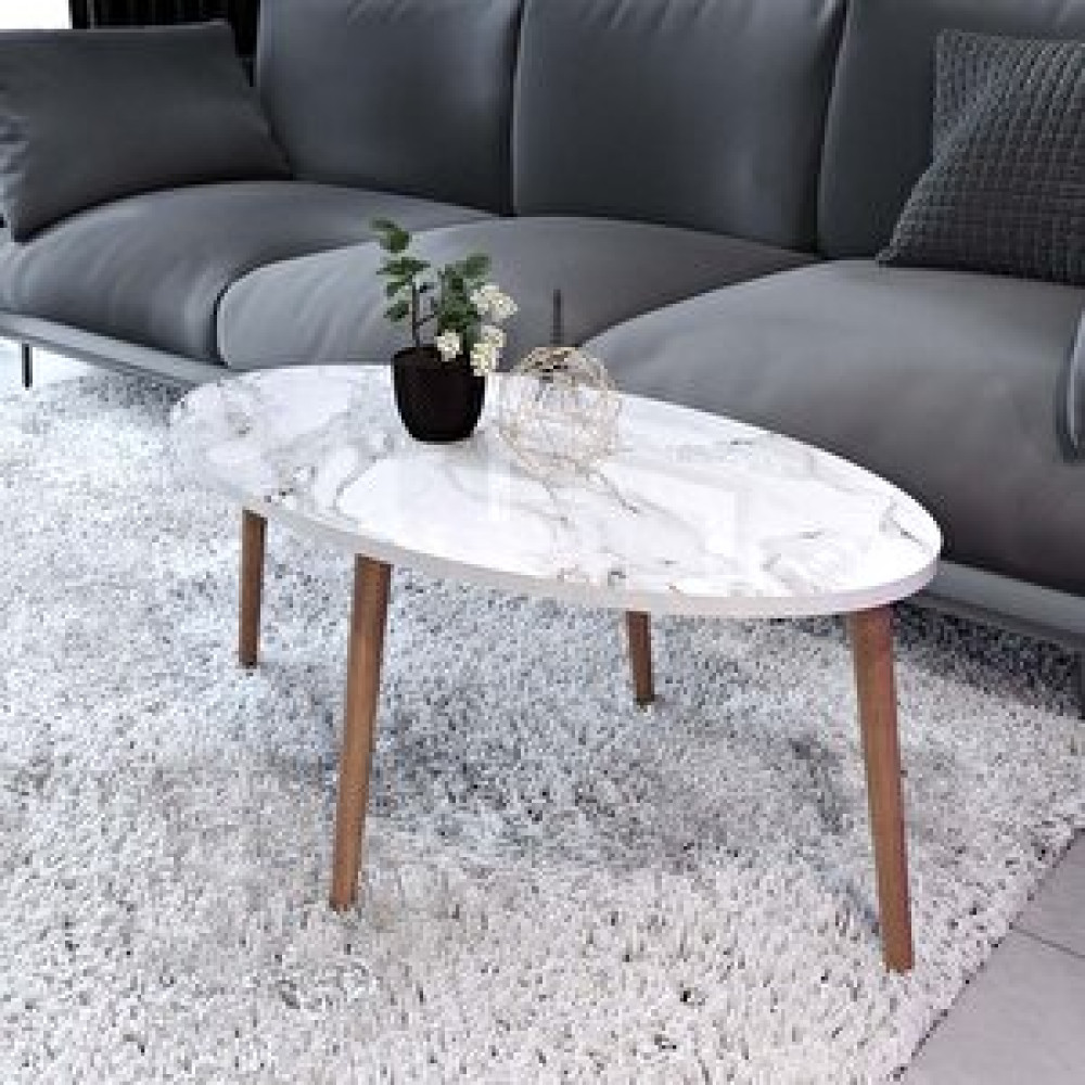 Enda Home Tokyo Orta Sehpa Ahşap Ayaklı Sehpa Beyaz Beyaz Mermer Orta Sehpa Fiyatı