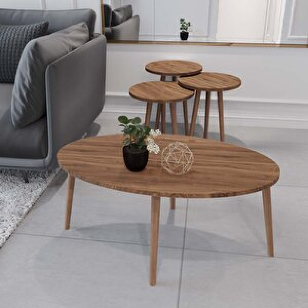 Enda Home Tokyo Orta Sehpa Ve Zigon Sehpa 4'lü Ahşap Ayaklı Salon Seti Ceviz Ceviz Zigon Sehpa Fiyatı