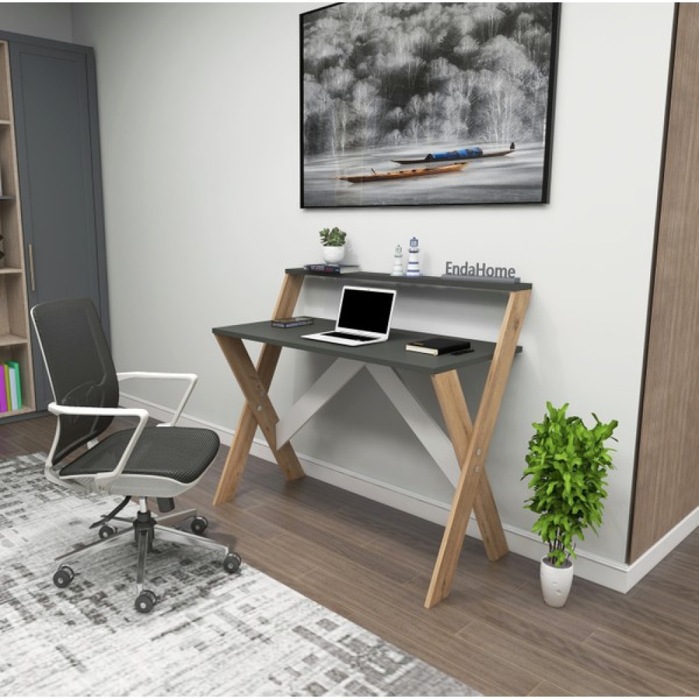 Enda Home X Ayaklı Raflı Ders Çalışma Masası 50x90 cm Antrasit - Çam - 90 x 50 cm Çalışma Masası Fiyatı
