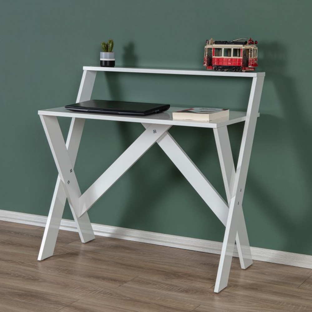 Enda Home X Ayaklı Raflı Ders Çalışma Masası 50x90 cm Beyaz - 90x50x70 cm Çalışma Masası Fiyatı