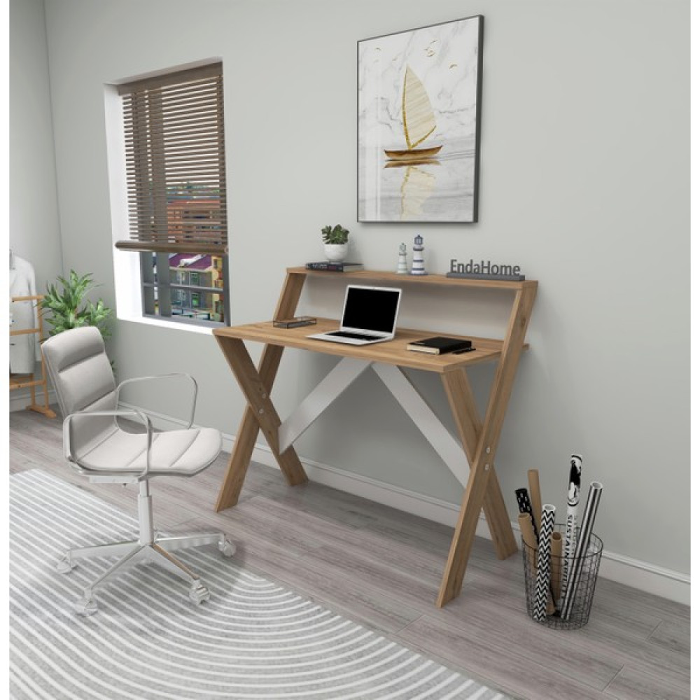 Enda Home X Ayaklı Raflı Ders Çalışma Masası 50x90 cm Çam - 90 x 50 cm - Atlantik Çam Çalışma Masası Fiyatı