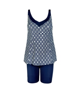 Endeep Kadın Lacivert Geometrik Desenli Tankini Takımı Tankini Fiyatı
