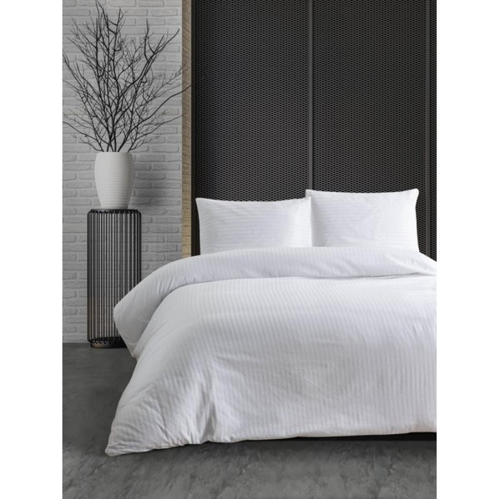 Ender Home Battal Boy Nevresim Takımı Çizgili Yollu Saten Otel Tipi Kutulu - 240 x 220 cm - Beyaz Nevresim Takımı Fiyatı
