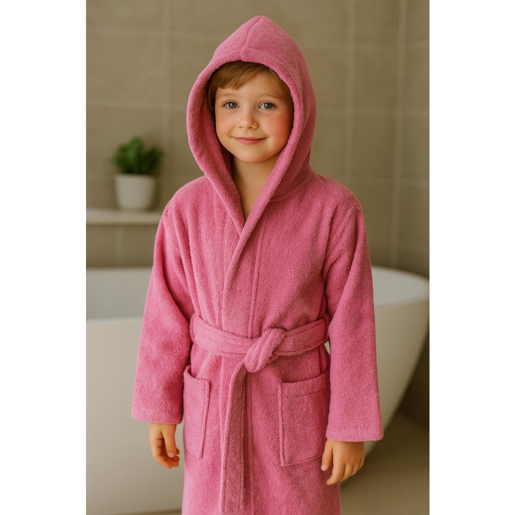 Ender Home CottonVerse Genç & Çocuk Kapşonlu Bornoz – %100 Pamuk, Unisex - 11 - 12 Yaş - Pembe Bornoz Fiyatı