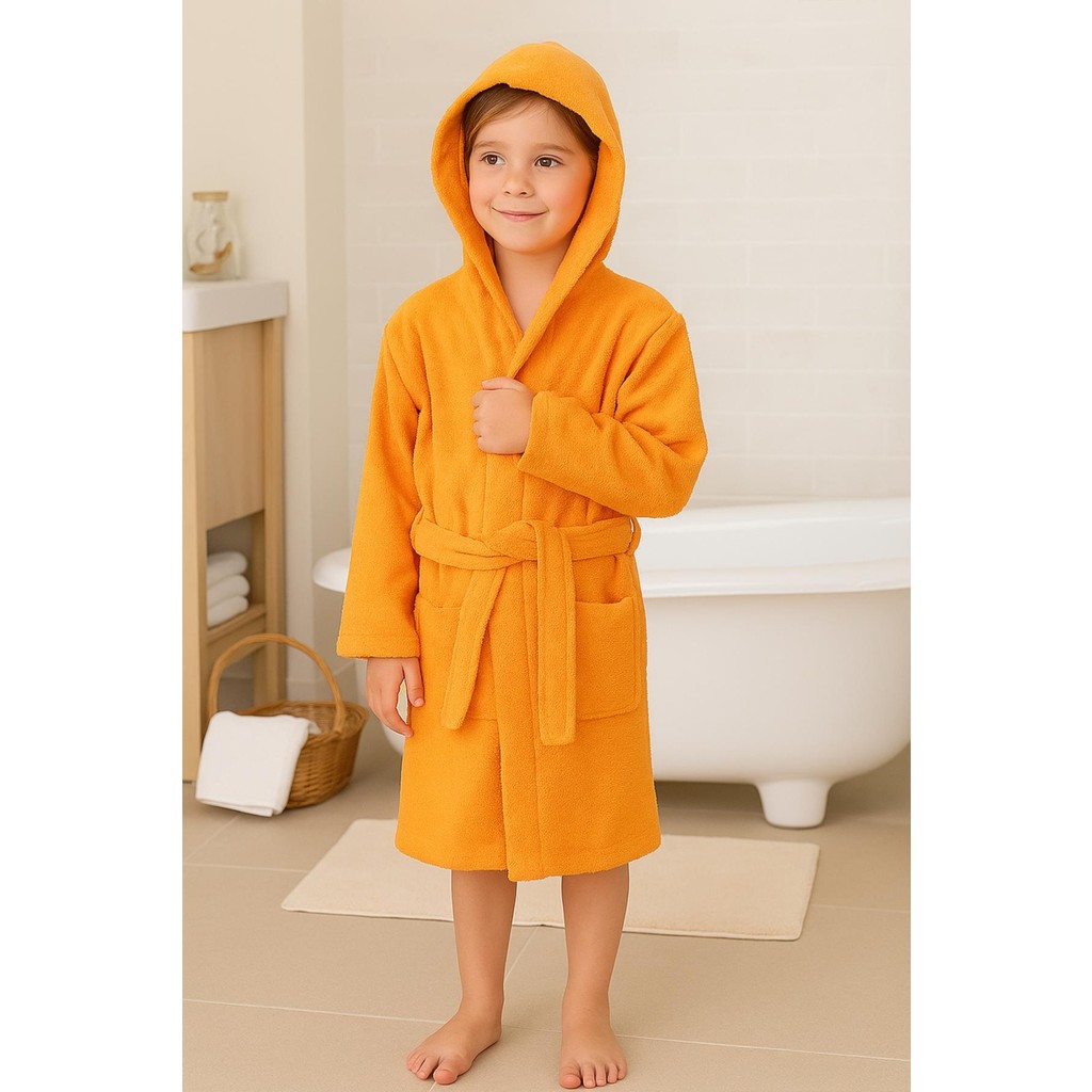 Ender Home CottonVerse Genç & Çocuk Kapşonlu Bornoz – %100 Pamuk, Unisex - 11 - 12 Yaş - Turuncu Bornoz Fiyatı