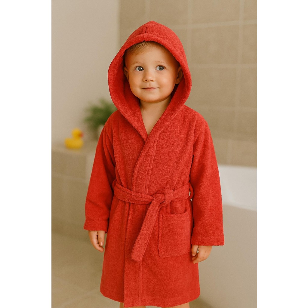 Ender Home CottonVerse Genç & Çocuk Kapşonlu Bornoz – %100 Pamuk, Unisex - 13 - 14 Yaş - Kırmızı Bornoz Fiyatı