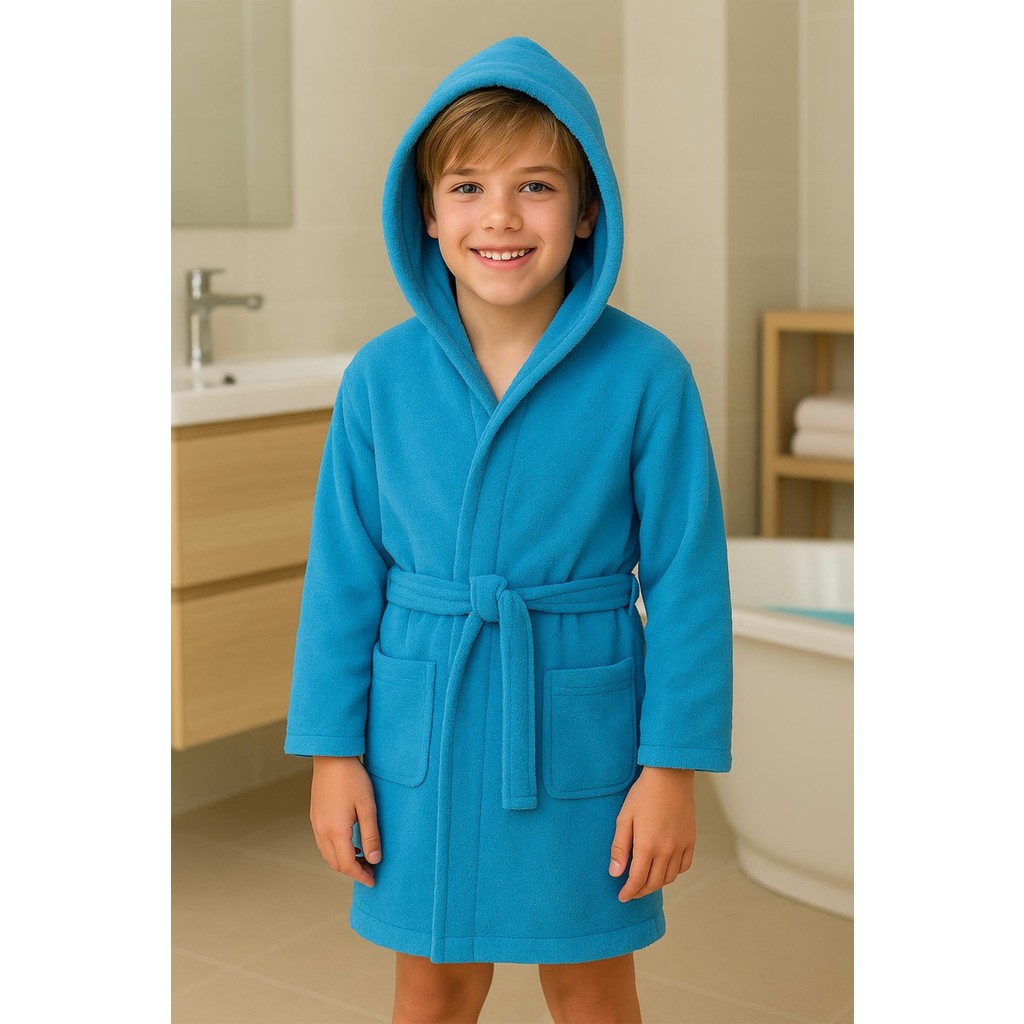 Ender Home CottonVerse Genç & Çocuk Kapşonlu Bornoz – %100 Pamuk, Unisex - 13 - 14 Yaş - Mavi Bornoz Fiyatı