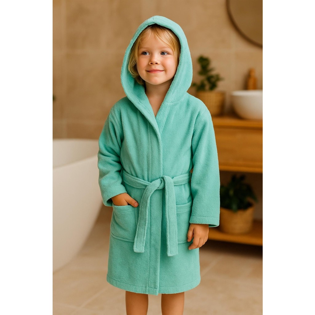 Ender Home CottonVerse Genç & Çocuk Kapşonlu Bornoz – %100 Pamuk, Unisex - 13 - 14 Yaş - Yeşil Bornoz Fiyatı