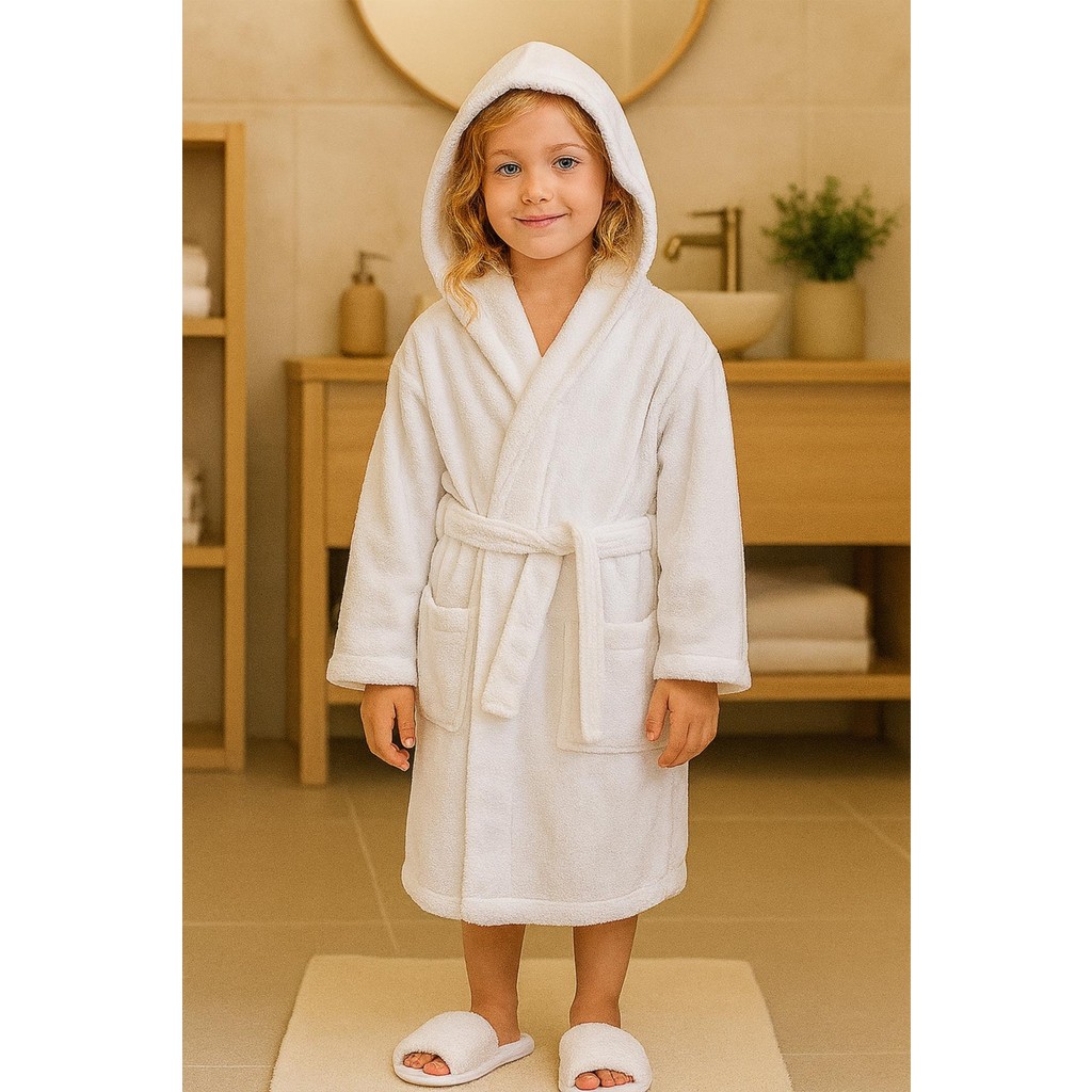 Ender Home CottonVerse Genç & Çocuk Kapşonlu Bornoz – %100 Pamuk, Unisex - 15 - 16 Yaş - Beyaz Bornoz Fiyatı