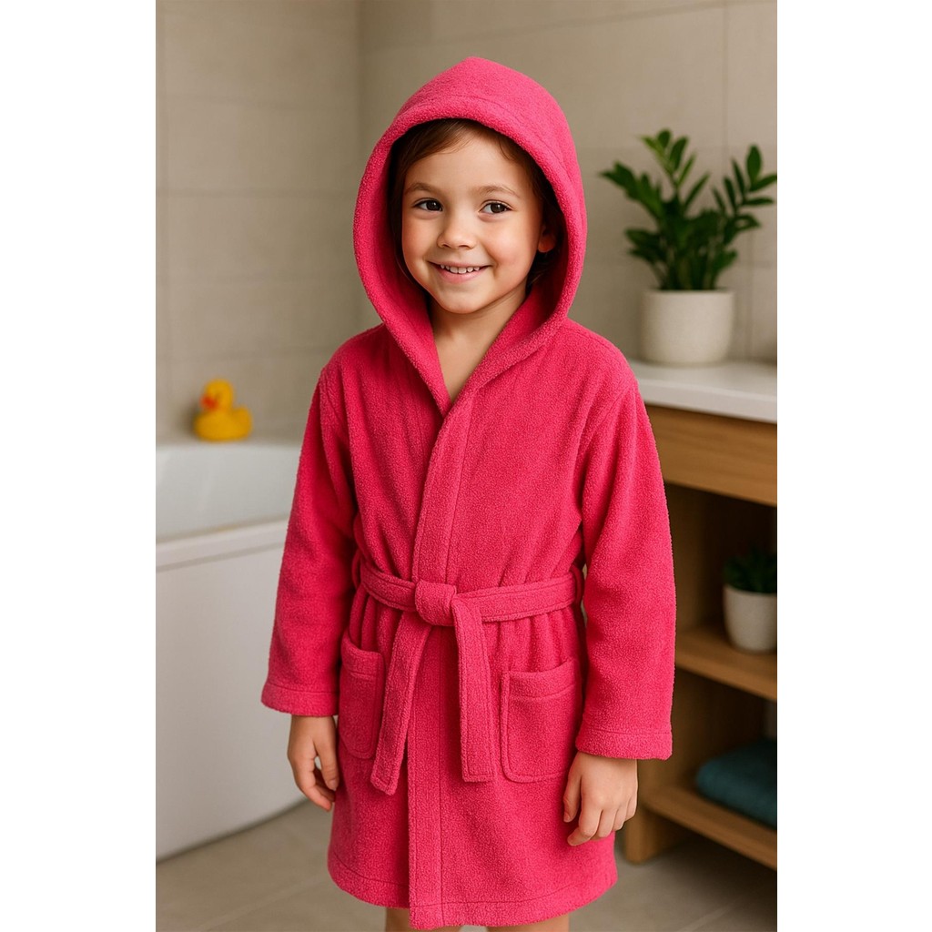 Ender Home CottonVerse Genç & Çocuk Kapşonlu Bornoz – %100 Pamuk, Unisex - 15 - 16 Yaş - Fuşya Bornoz Fiyatı