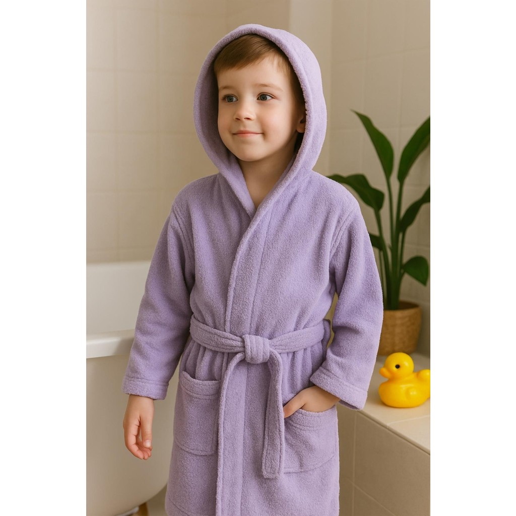 Ender Home CottonVerse Genç & Çocuk Kapşonlu Bornoz – %100 Pamuk, Unisex - 15 - 16 Yaş - Lila Bornoz Fiyatı