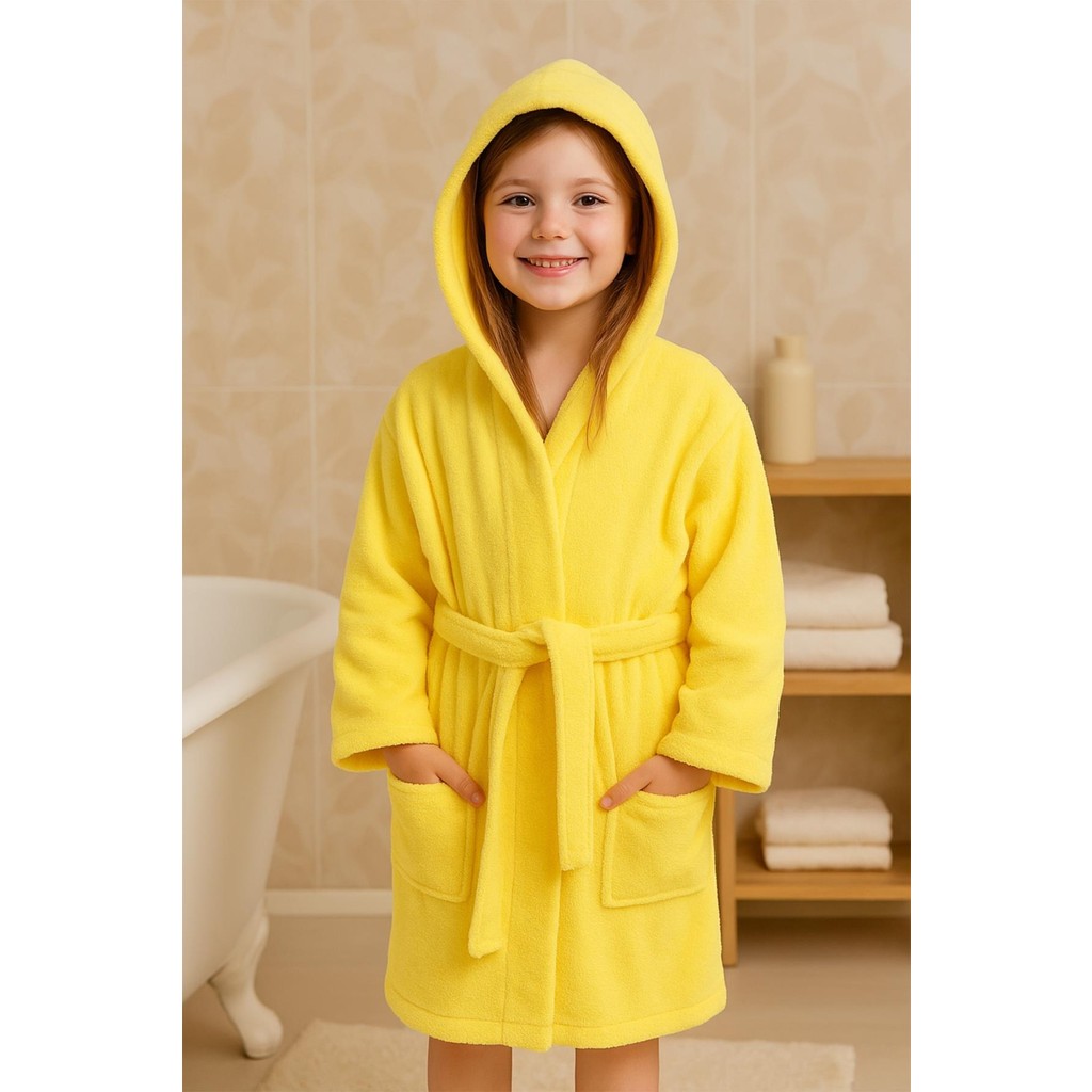 Ender Home CottonVerse Genç & Çocuk Kapşonlu Bornoz – %100 Pamuk, Unisex - 15 - 16 Yaş - Sarı Bornoz Fiyatı