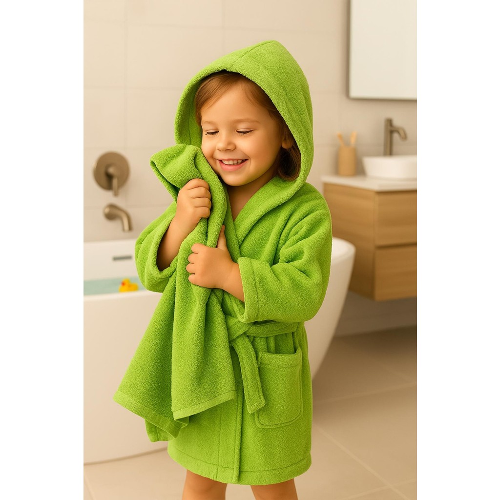 Ender Home CottonVerse Genç & Çocuk Kapşonlu Bornoz – %100 Pamuk, Unisex - 15 - 16 Yaş - Yeşil Bornoz Fiyatı