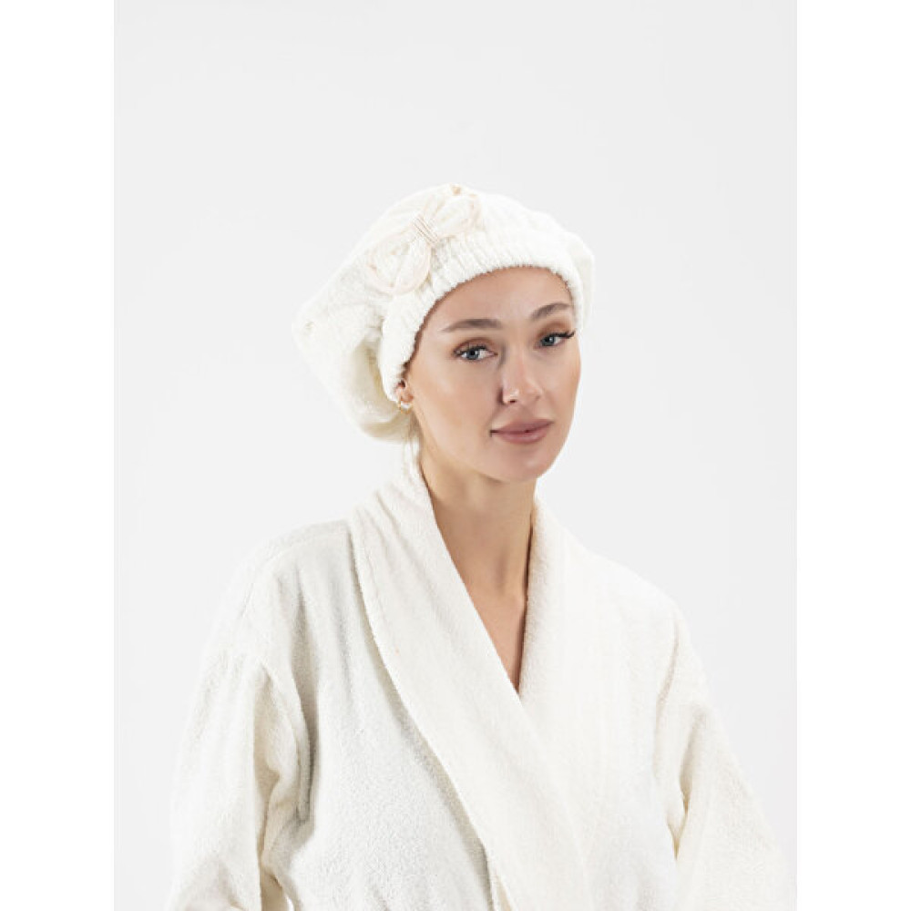 Ender Home Fiyonklu Saç Kurulama Bonesi Lastikli Bukle Baş Havlu Saç Bonesi - Ekru - 25 x 40 cm Banyo Havlusu Fiyatı