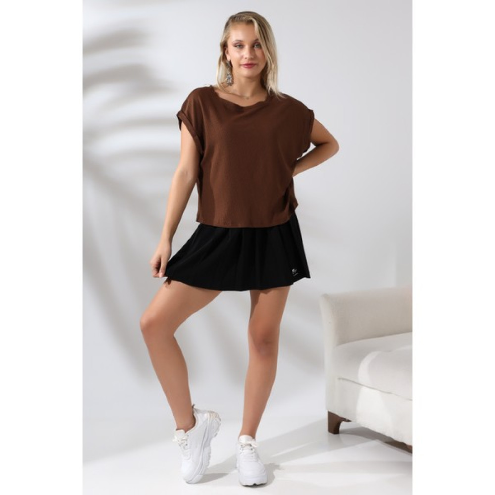 Endies Bürümcük Kumaş Salaş T-Shirt 21125 Kahve Bayan T-shirt Fiyatı