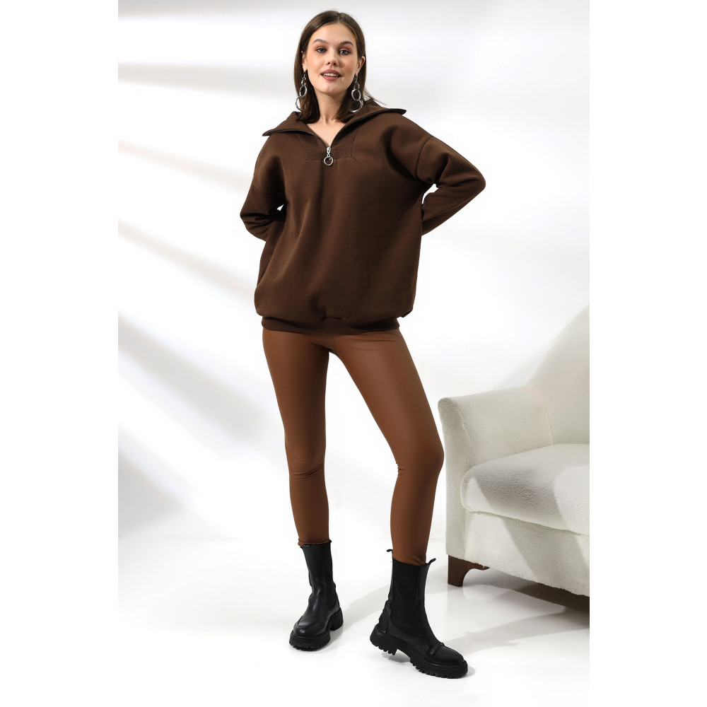 Endies Kamyoncu Yaka Şardonlu Oversize Sweatshirt 21389 Kahve S/M Beden Bayan Sweatshirt Fiyatı