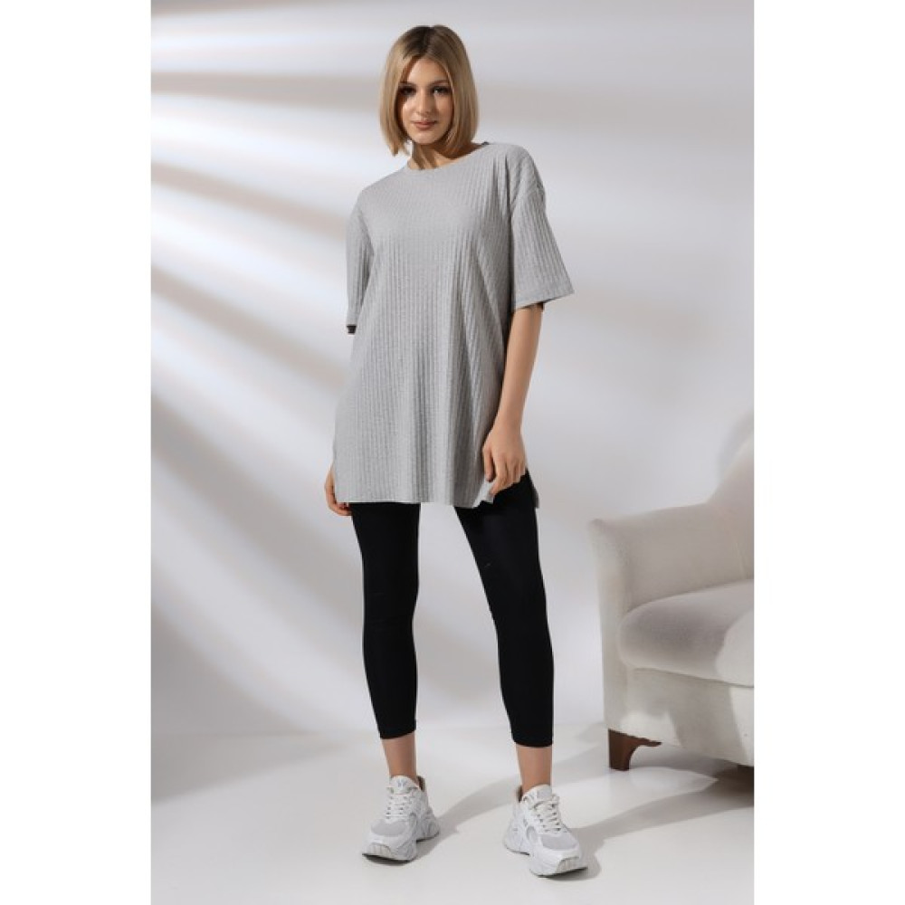 Endies Oversize Yırtmaçlı Raporlu Tunik T-Shirt 21493 Grimelanj Bayan T-shirt Fiyatı