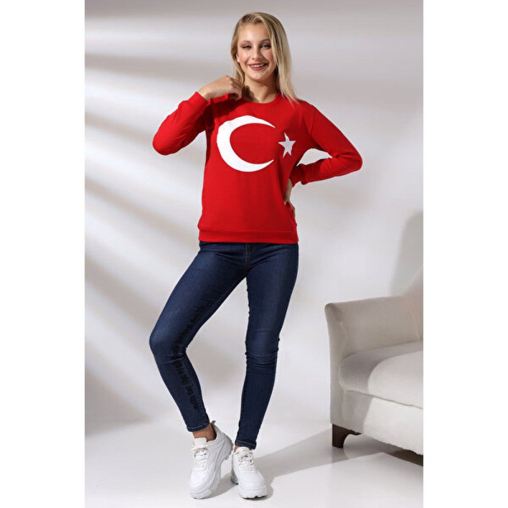 Endies Türk Bayrak Baskılı Sweatshirt 19158 Kırmızı Bayan Sweatshirt Fiyatı
