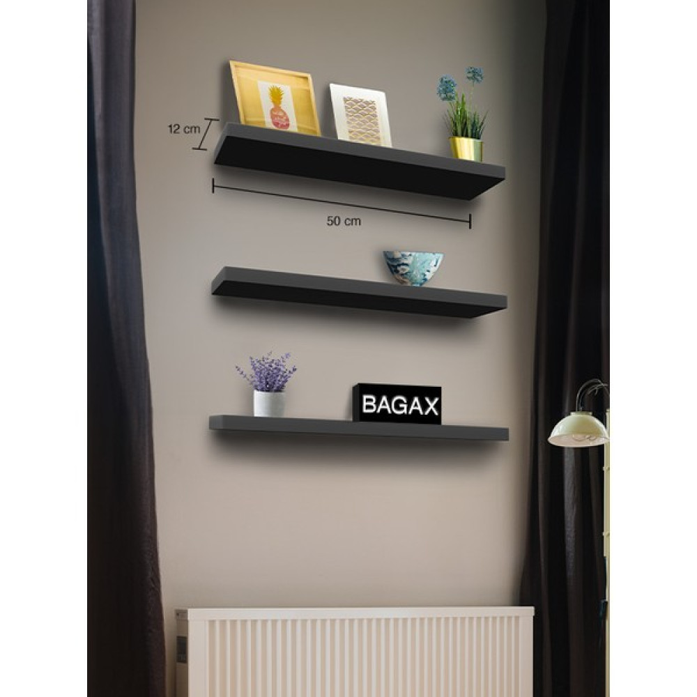 Endless Shopping Antrasit Duvar Rafı Uçan Raf 50X12 Üç Adet ( 3 ) Kitaplık - Duvar Rafı & CD / DVD Rafı Fiyatı