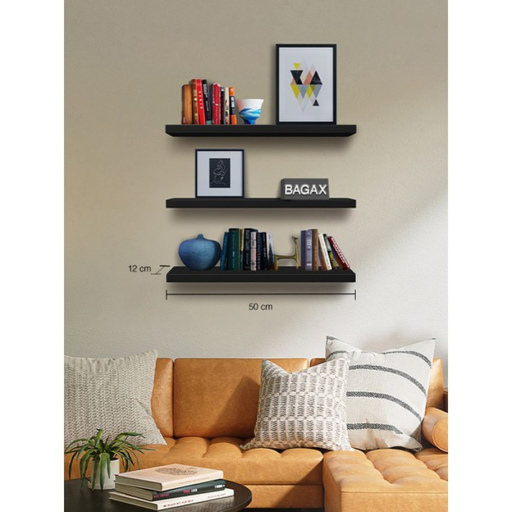 Endless Shopping Siyah Duvar Rafı Uçan Raf 50X12 Üç Adet ( 3 ) Kitaplık - Duvar Rafı & CD / DVD Rafı Fiyatı