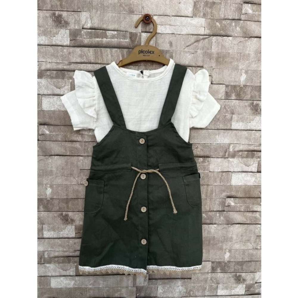 Enen Baby Askılı Cepli Fırfırlı Tişörtlü Salopet Kız Çocuk Bebek Giyim -ENEN0001148 - Haki - 6-9 Ay Bebek Tulumu Fiyatı
