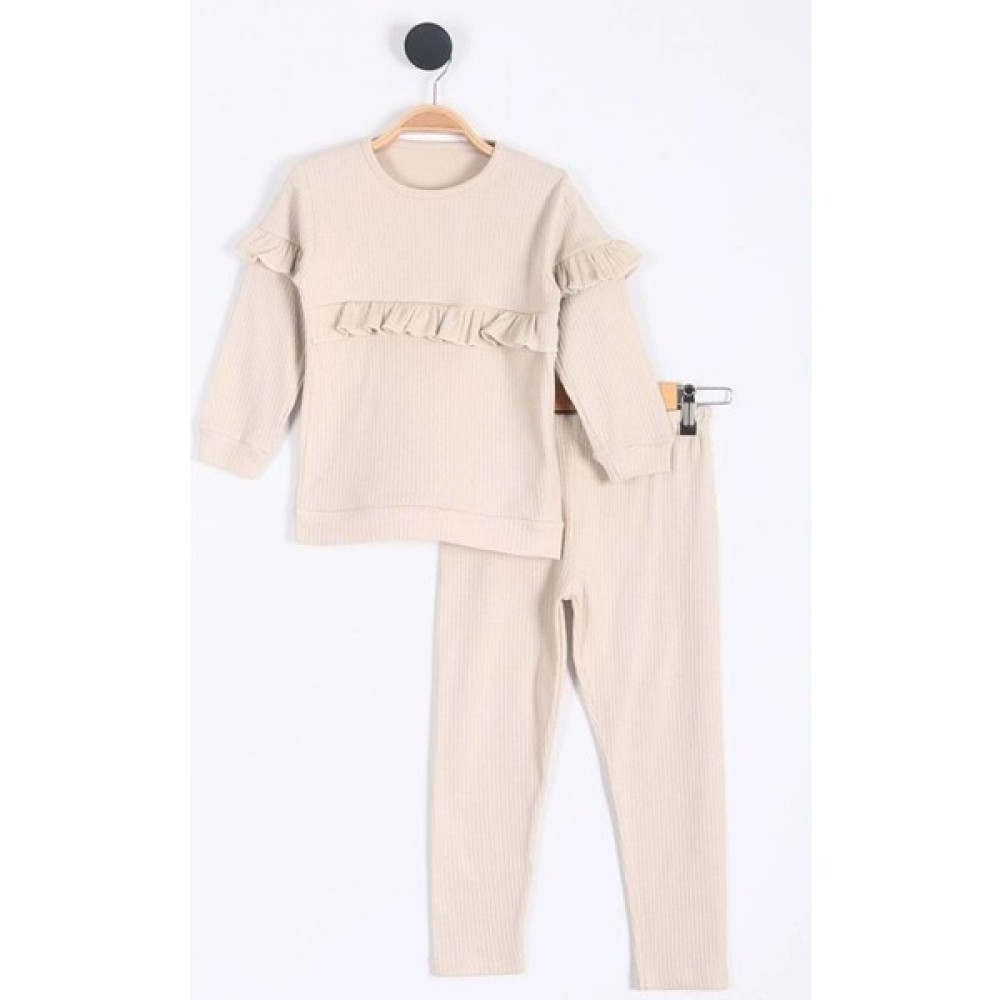 Enen Baby Kol ve Beli Fırfırlı 1-9 Yaş Pantolonlu Yumuşacık Kumaş Mevsimlik Ikili Takım- ENEN0001094 - Enen Baby - Bej - 4-5 Yaş Bebek Giysi Takım Fiyatı