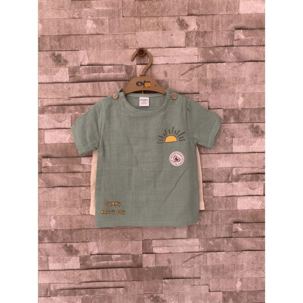 Enen Baby Summy Hapy Day Güneş Baskılı Tshirt Çocuk Bebek Giyim -ENEN0001114 - Yeşil - 6-9 Ay Bebek Giysi Takım Fiyatı