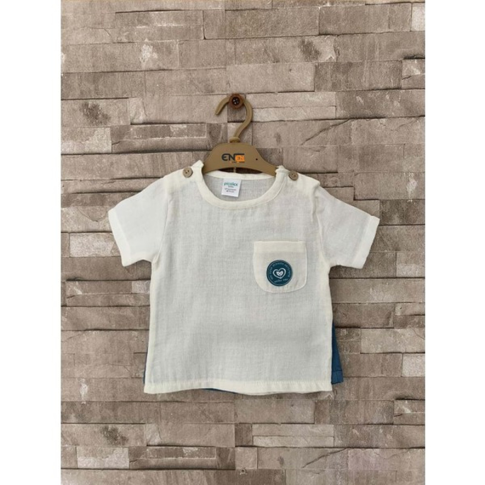 Enen Baby Yazlık Kumaş Şort Tshirt Çocuk Bebek Giyim -ENEN0001119 - Ekru - 9-12 Ay Bebek Giysi Takım Fiyatı