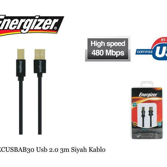 Energizer LCAECUSBAB30 Usb 2.0 3 m Siyah Kablo