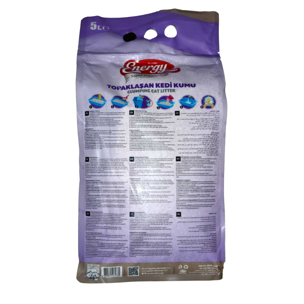 Energy Süper Premium Bentonit Kedi Kumu 5 lt Lavanta Kokulu
